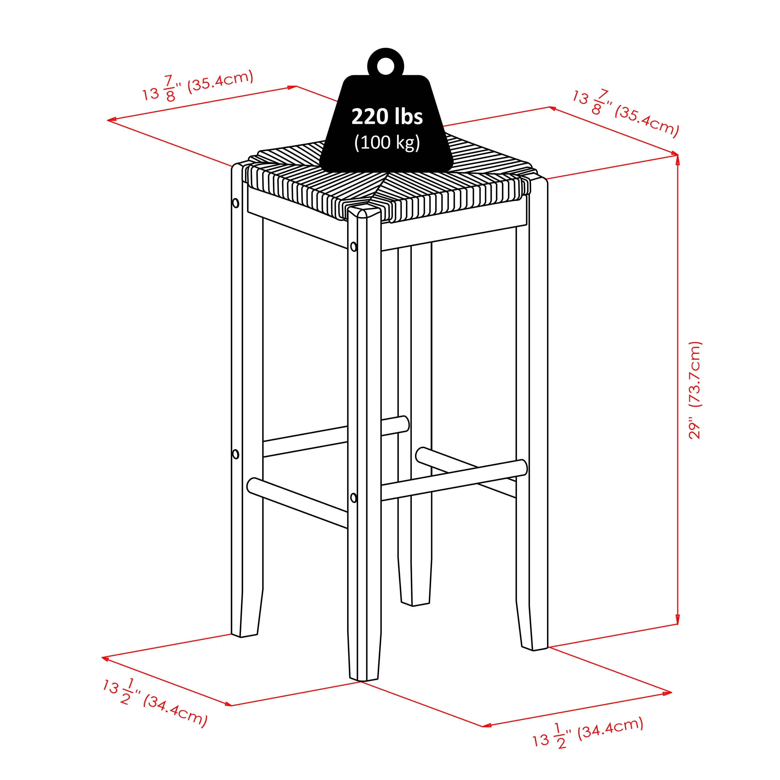 Winsome Wood Kaden Rush Seat Bar Stool Set, 29