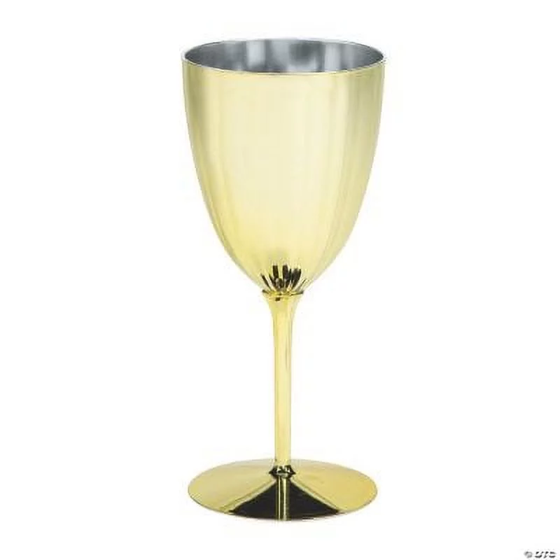 Gold Metallic Plastic Wine Glasses , Wedding, Party Supplies, 12 Pcs