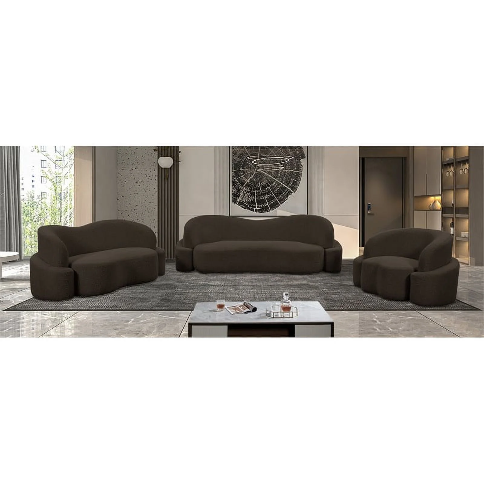 Meridian Furniture Principessa Brown Boucle Fabric Loveseat