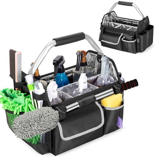 Wearable Detailing Caddy, Quick Load Collapsible Car Care Bag with Handle & Shoulder Strap, Detail Carry Organizer with Multi Pockets for Auto Cleaning Supplies & Vehicle Wash Tools, Bag Only