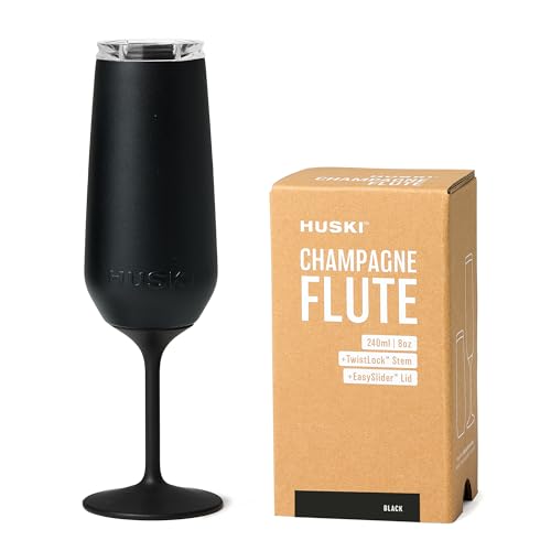 Huski Champagne Flute | NEW | Award-winning Design with Detachable Stem | Premium Stainless Steel Champagne Glass with Lid | Triple Insulated Tumbler | 8oz Capacity | Great Gift (Champagne)
