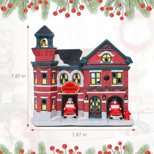 Vipush Christmas Village House Charming Christmas Ceramic Post Office Decoration with Lights – Perfect Illuminated Holiday Centerpiece for Your Festive Decor