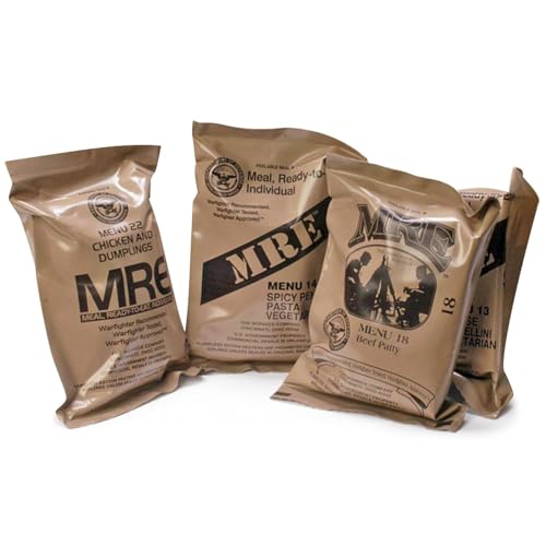 Meals Ready to Eat Surplus (Pack of 4) - MRE Emergency Food Rations w/Assorted Flavors for Camping, Survival & More - 2025 Package date or Better