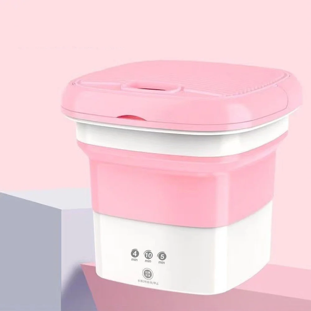 JahyShow Compact Folding Washing Machine - Ideal for Trips & Small Apartments - Efficient Clothes Cleaning - Pink