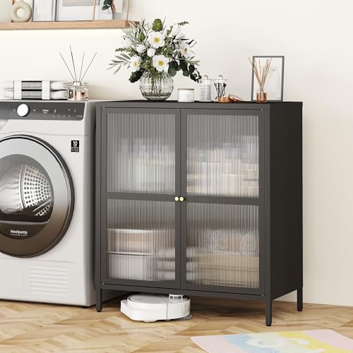 Metal Storage Cabinet with 2 Door, Steel Locker Sideboard Buffet Cabinet Console Table for Home Office (Black)