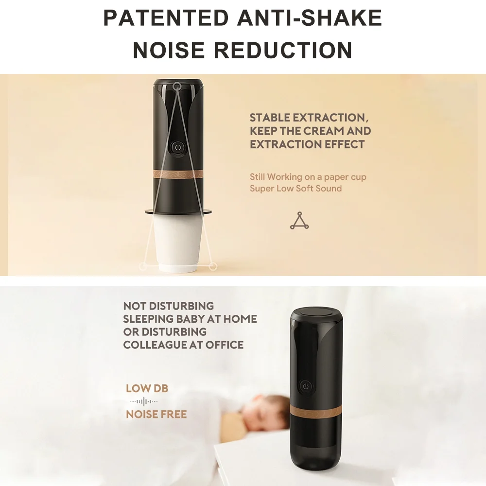 Arealer Portable Espresso Machine 9 Bar Pressure Rechargeable 2 in 1 Small Travel Coffee Maker Compatible with Capsules Ground Coffee Perfect for Travel Camping Hiking Office Kitchen Black