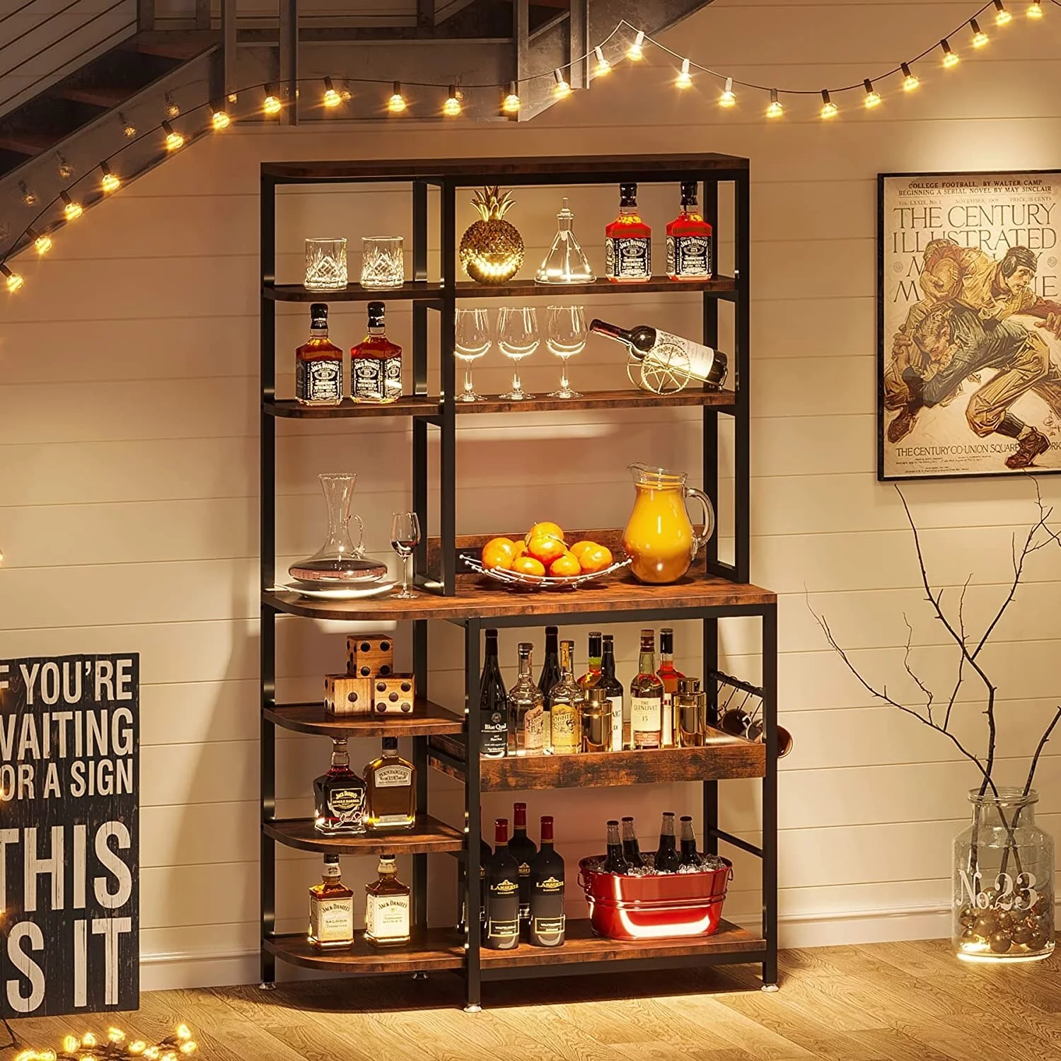 10-Tier Bakers Rack with Power Outlets, Freestanding Microwave Oven Stand with Storage Brown