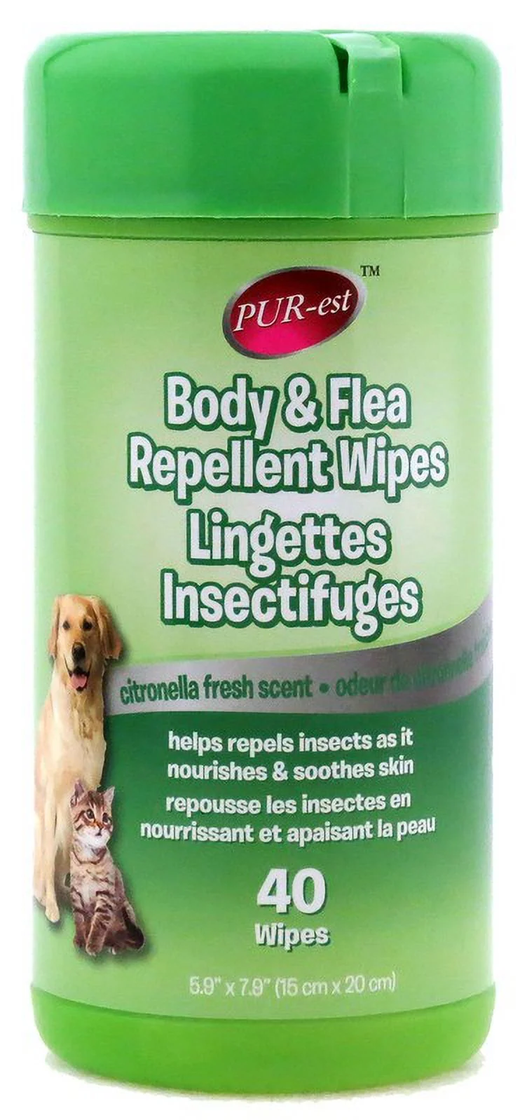 Purest Pet Body & Flea Repellent Citronella Fresh Wipes 40ct (Pack of 2)