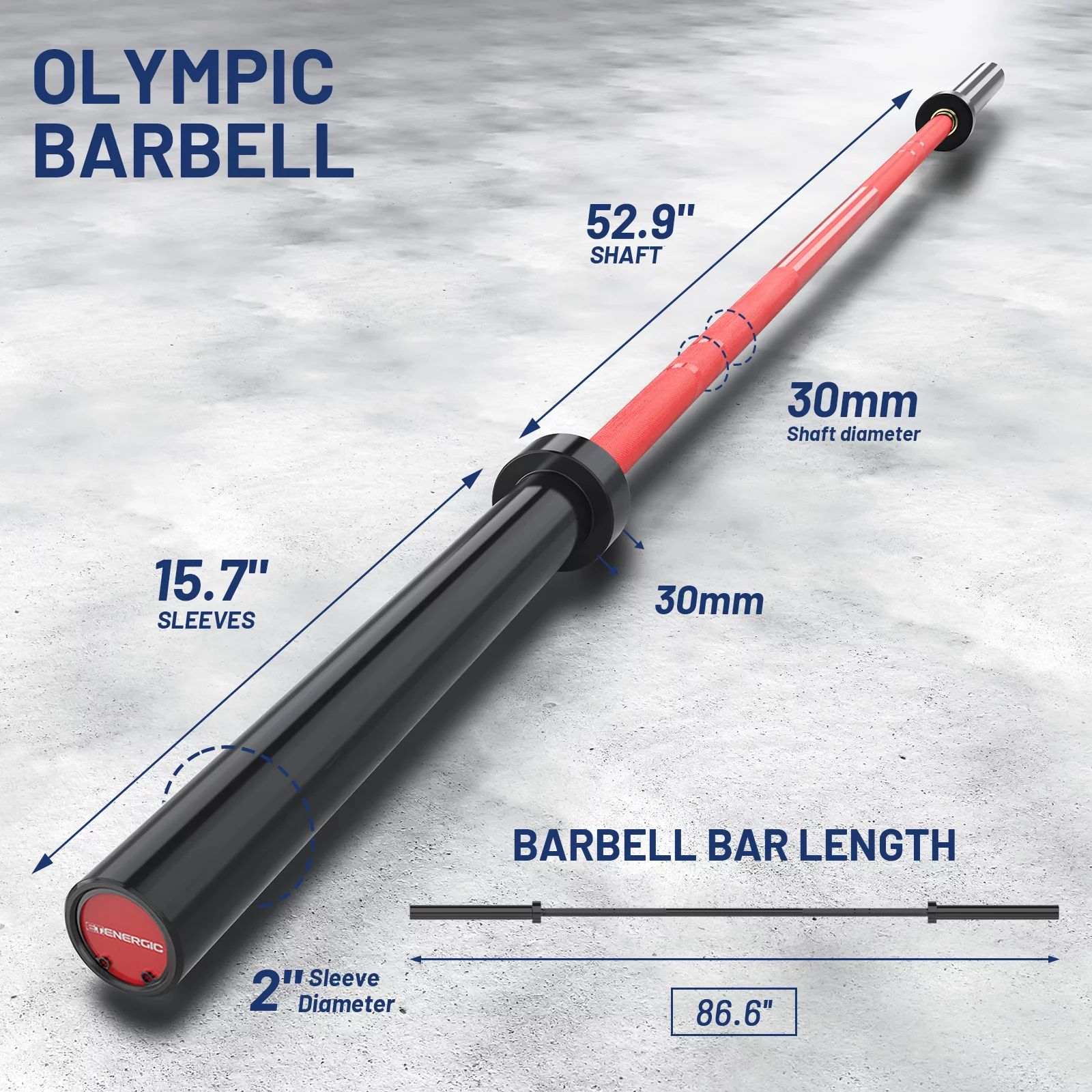 E.T.ENERGIC 7ft 40 lb Olympic Bar for Weightlifting and Power Lifting Weight Barbell 700 lb Capacity