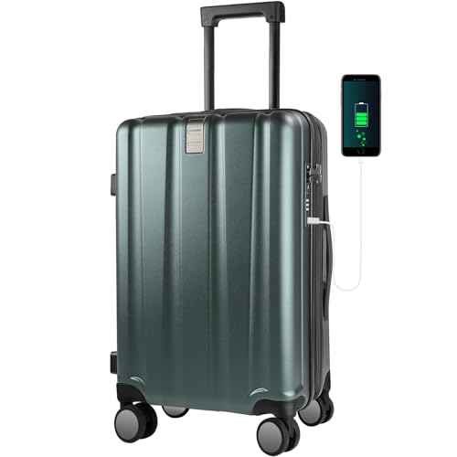 KROSER Hardside Expandable Carry On Luggage with Spinner Wheels & Built-in TSA Lock, Durable Suitcase Rolling Luggage with USB Port, Carry-On 20-Inch, Yellow