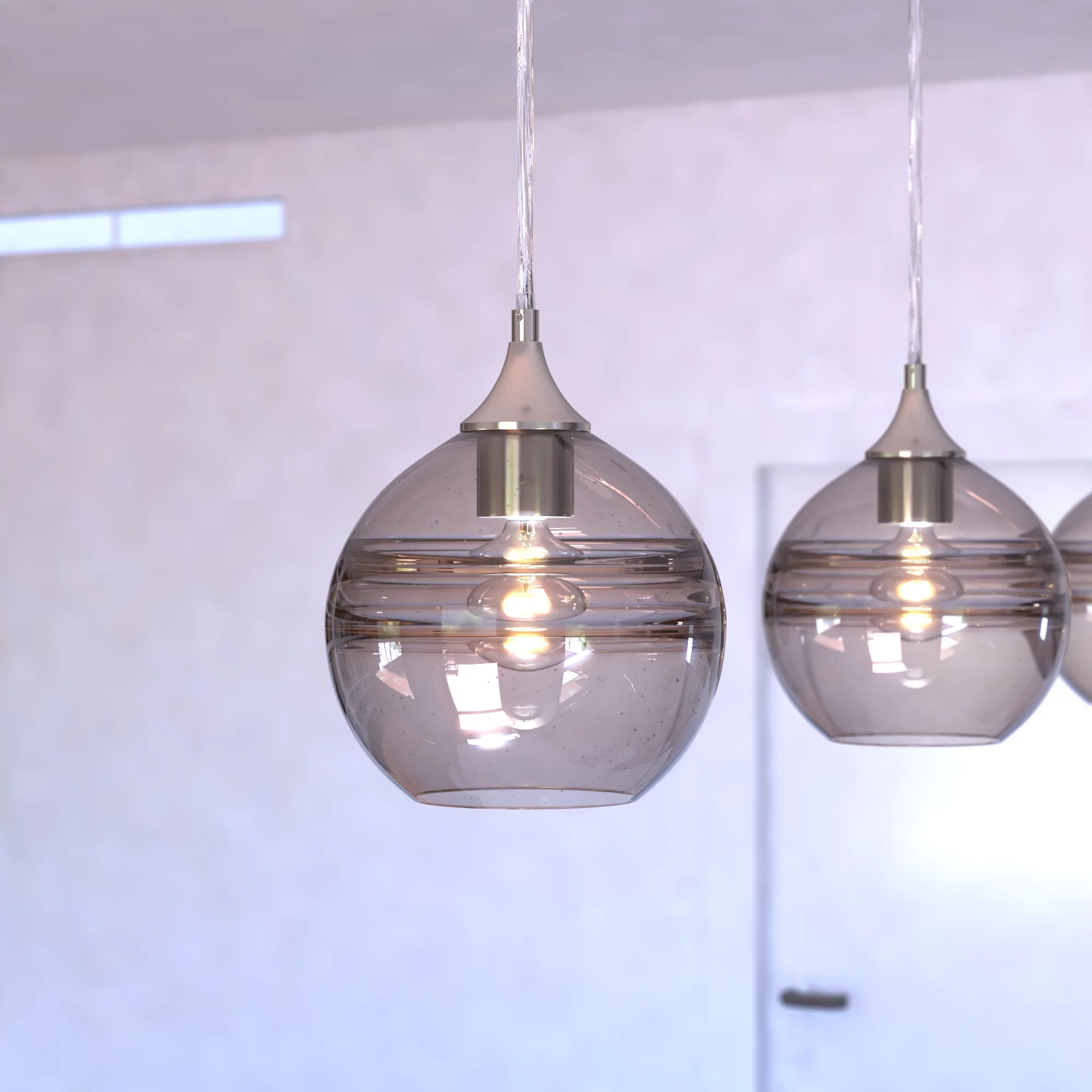 Vaxcel Milano Satin Nickel Globe Mini Pendant Ceiling Light Amber Fog Glass