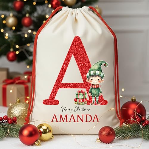 Noni Custom Christmas Santa Sack | Personalized Santa Sack with Initial & Name for Kids | Personalized Christmas Gift Bag | Monogrammed Drawstring Bag | Holiday Decor 5