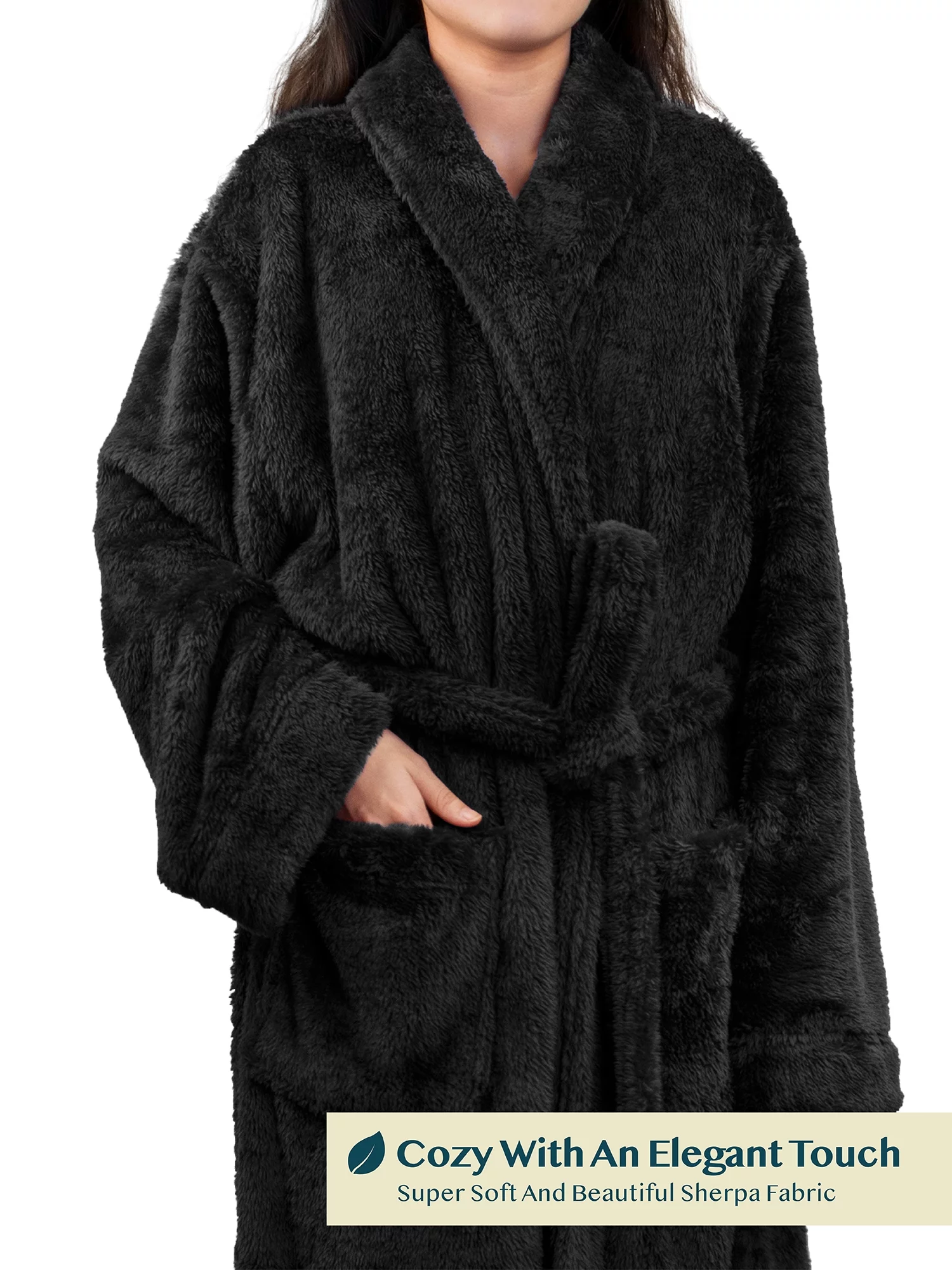 PAVILIA Premium Womens Plush Soft Robe Fluffy, Warm, Fleece Sherpa Shaggy Bathrobe (2XL/3XL, Black)