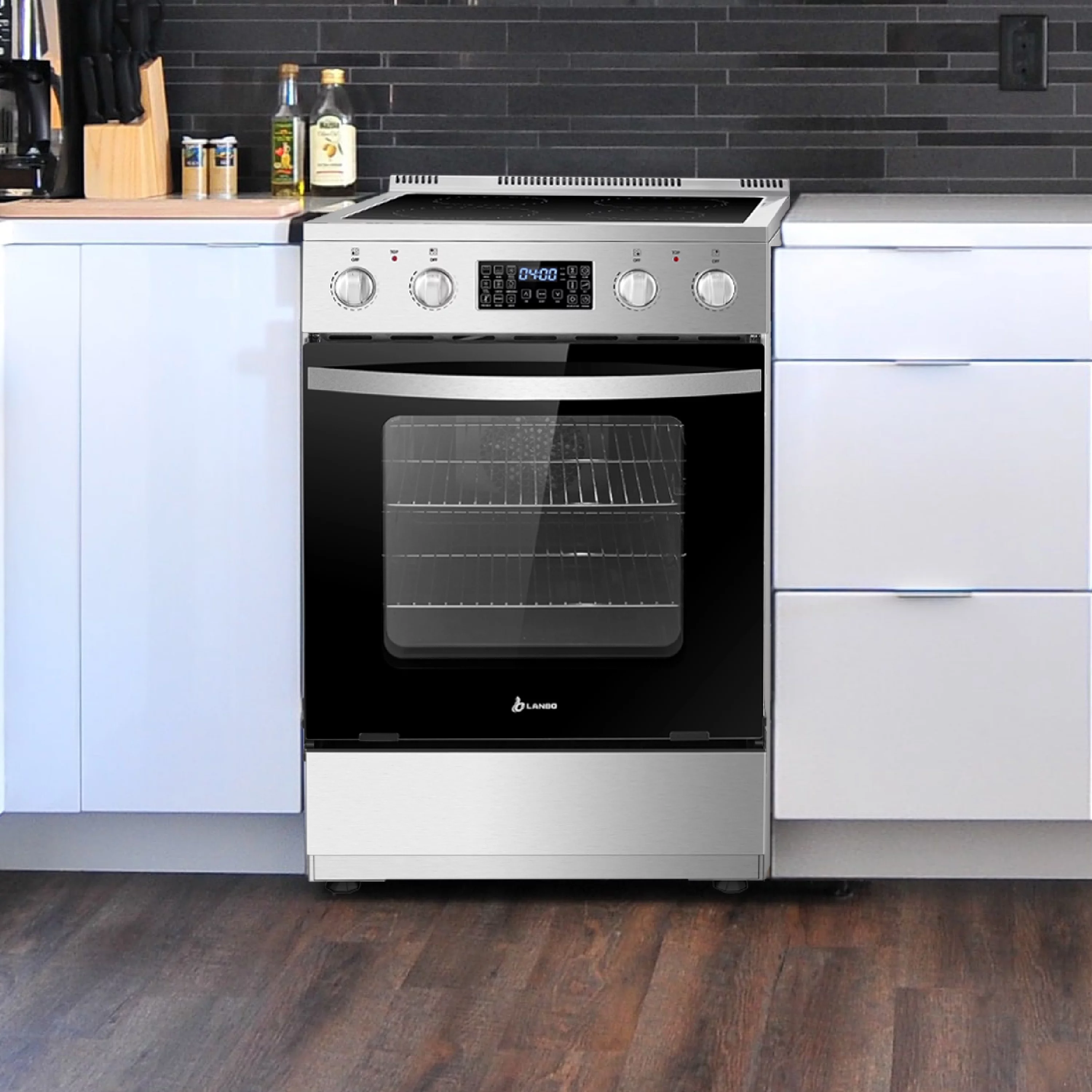 Lanbo 24 inch 2.9 Cu.ft Freestanding Electric Range with Air Fry, Rotisserie and  Convection Oven