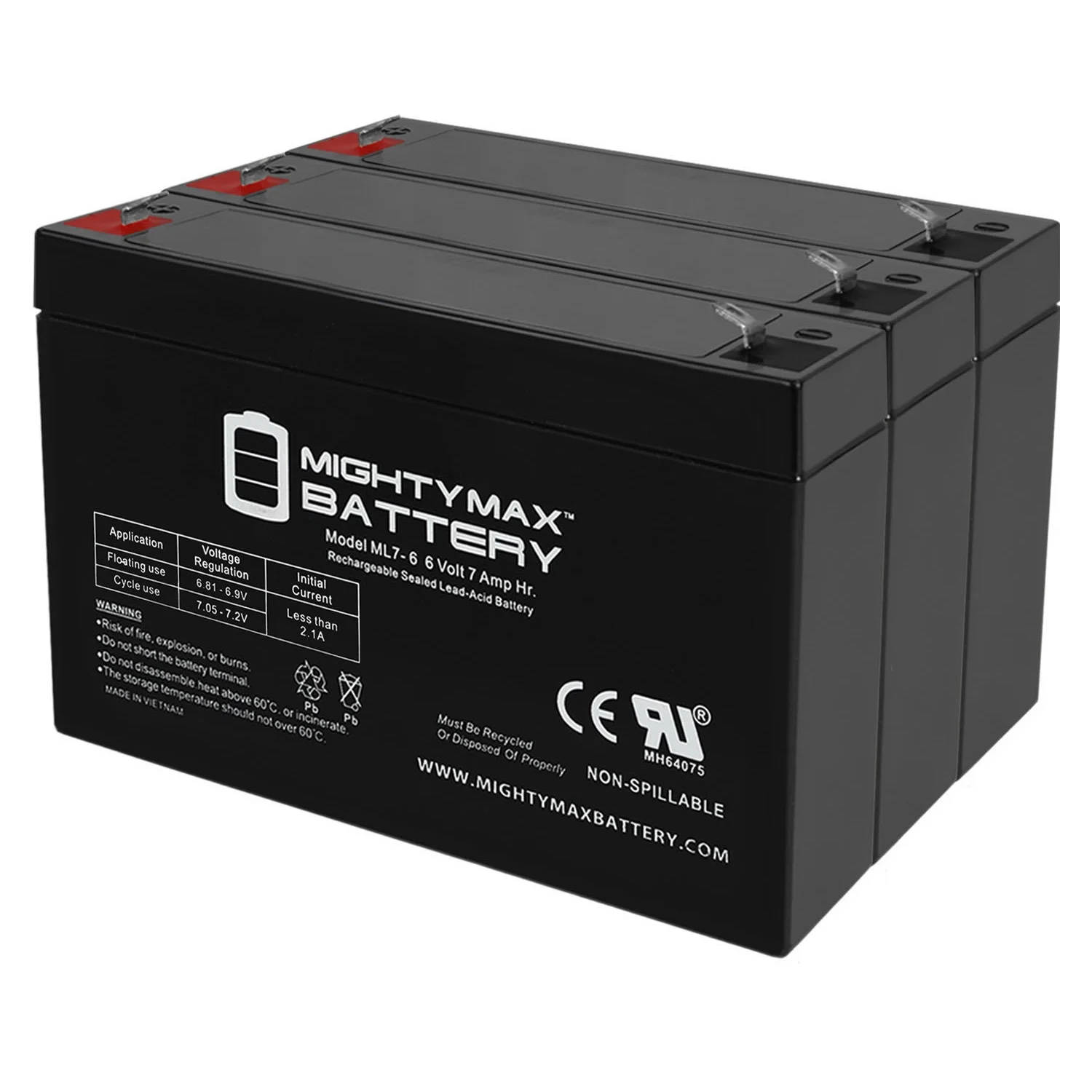 6V 7Ah SLA Battery Replacement for Exide 153-302-008 - 3 Pack