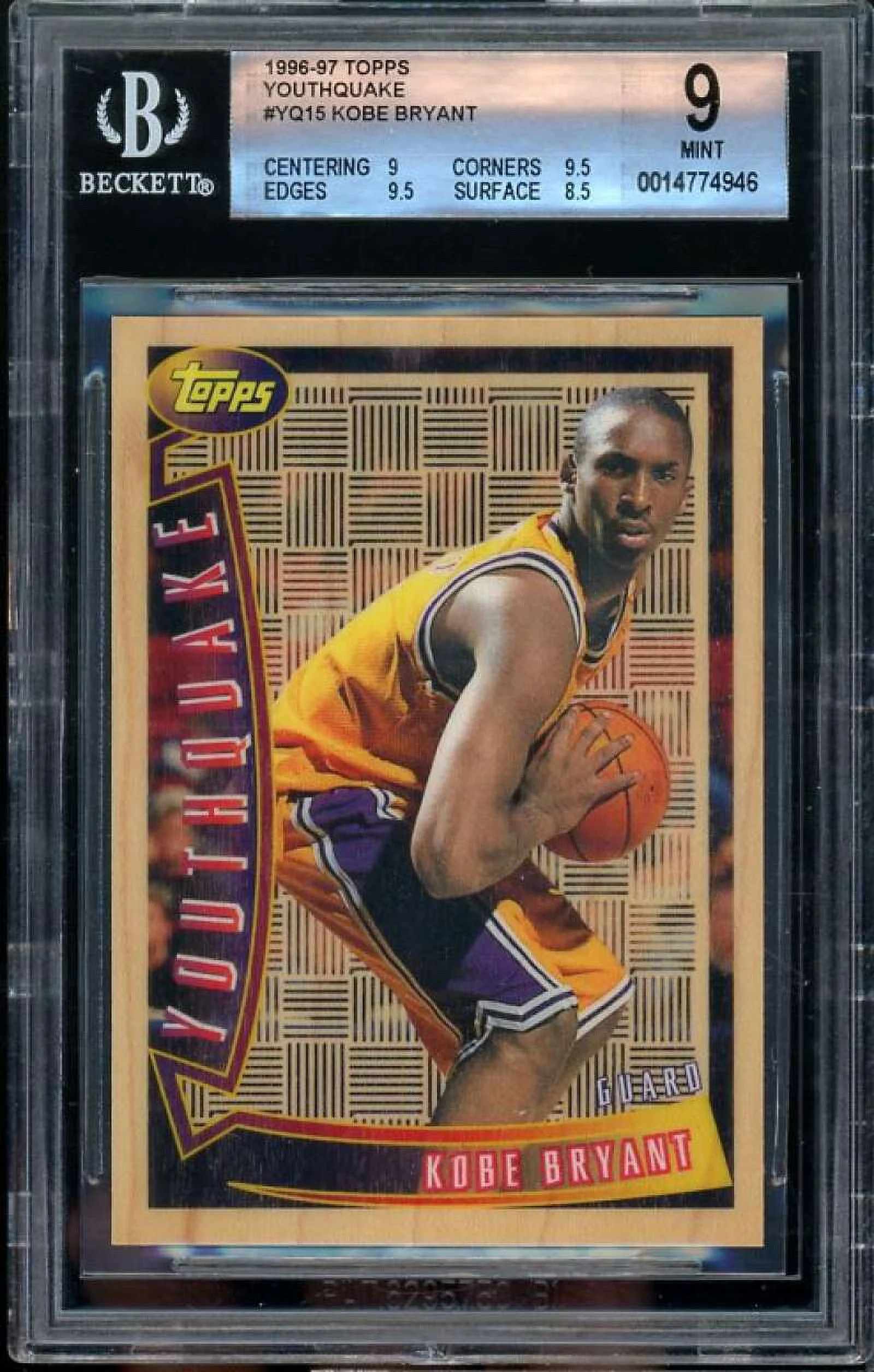 Kobe Bryant Rookie Card 1996-97 Topps Youthquake #YQ15 BGS 9 (9 9.5 9.5 8.5)
