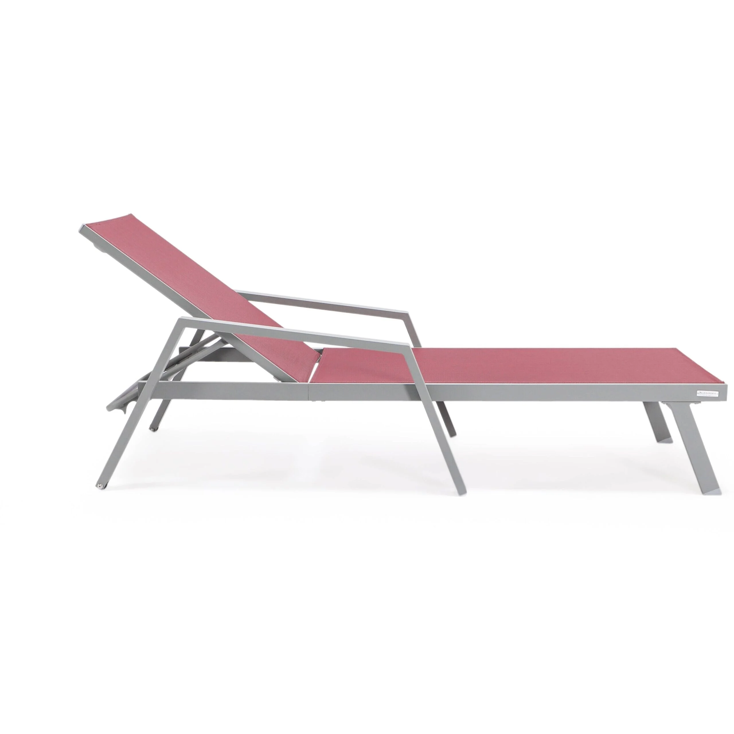LeisureMod  Marlin Patio Chaise Lounge Chair with Grey Arms Set of 2 Burgundy