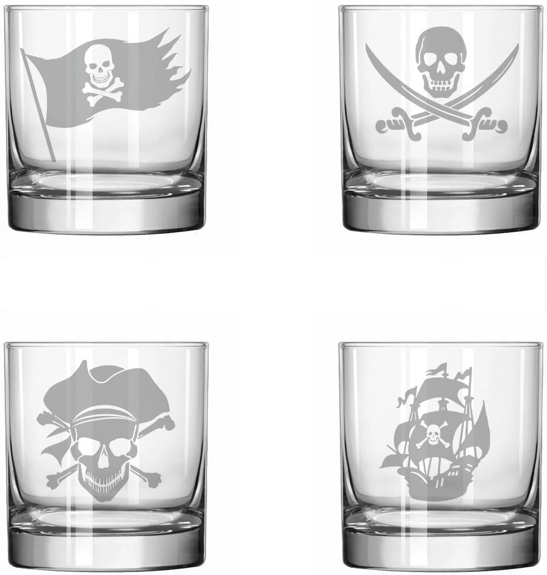 MIP Set of 4 Glass 11 oz Rocks Whiskey Glass Gift Pirate Collection