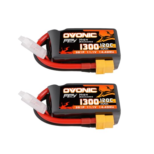 OVONIC Lipo Battery 11.1V 120C 1300mAh 3S RC Battery with XT60 Plug for FPV Racing Drone Quadcopter Helicopter Airplane RC Boat RC Car RC Models(2 Pack)