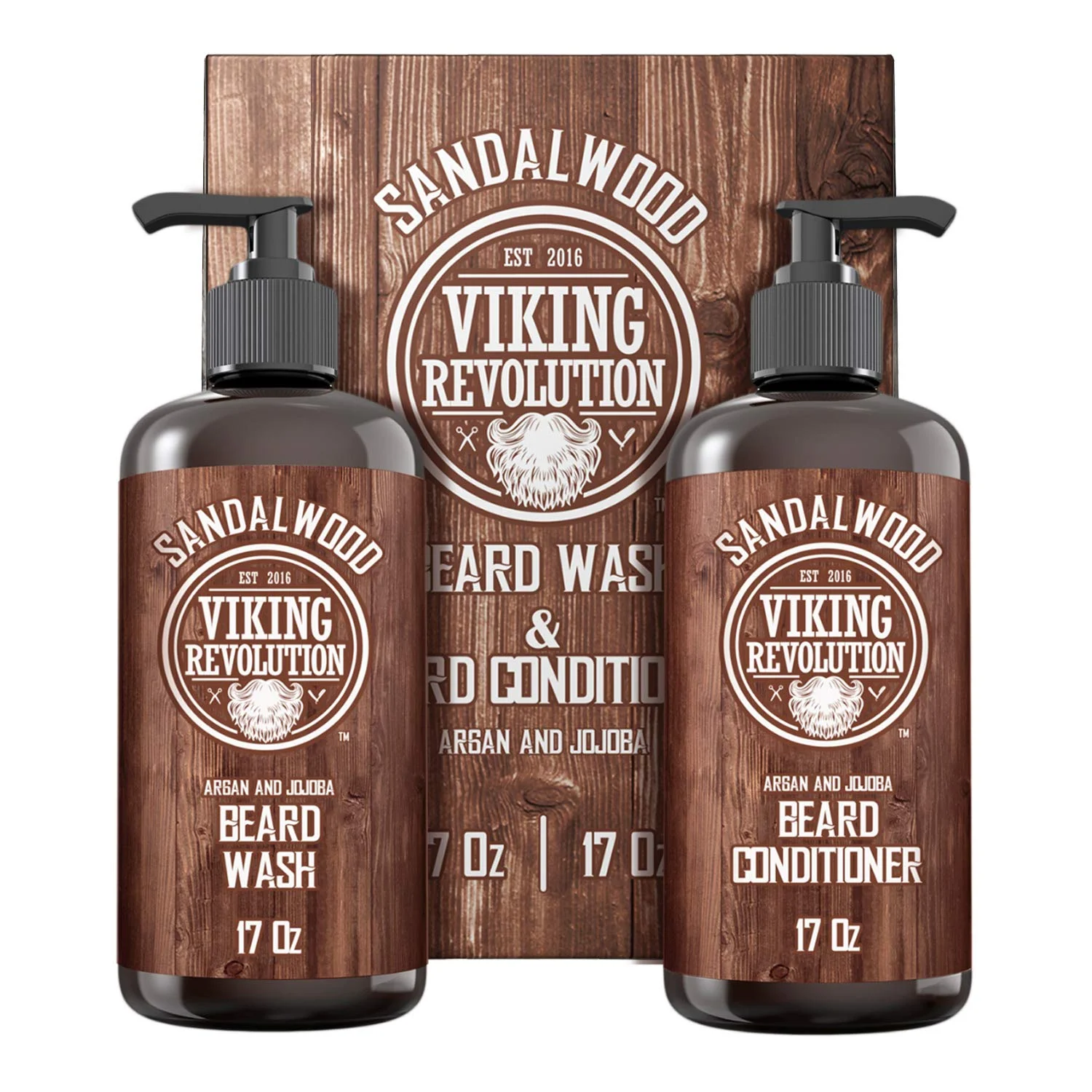 Viking Revolution - Beard Wash & Beard Conditioner - Beard Shampoo & Beard Oil - Sandalwood, 34 Oz