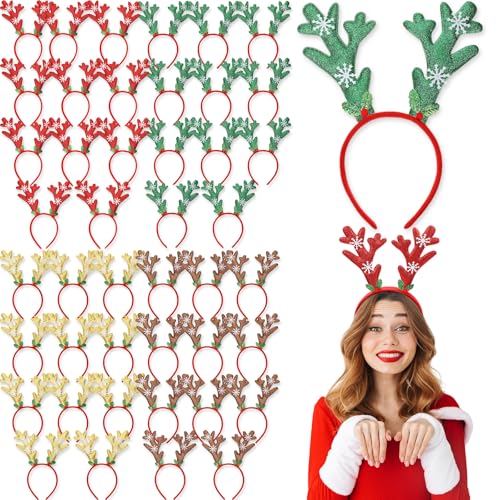Zubebe Christmas Deer Antlers Headband Glitter Snowflake Reindeer Bulk Antlers Headpiece Headdress for Costume Party (12 Pcs)