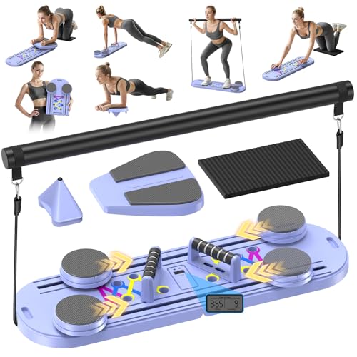 Pilates Board, Foldable Pilates Reformer Equipment with Timer, 7-in-1 Multi-Purpose Portable Pilates Reformer Machine Home Pilates Kit for Home Workout, Fitness, Exercise, Abs, Core Equipment