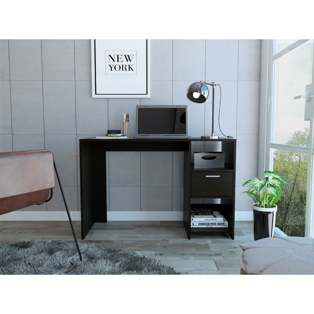 FM FURNITURE Arlington Computer Desk with Two Shelves Black Engineered Wood