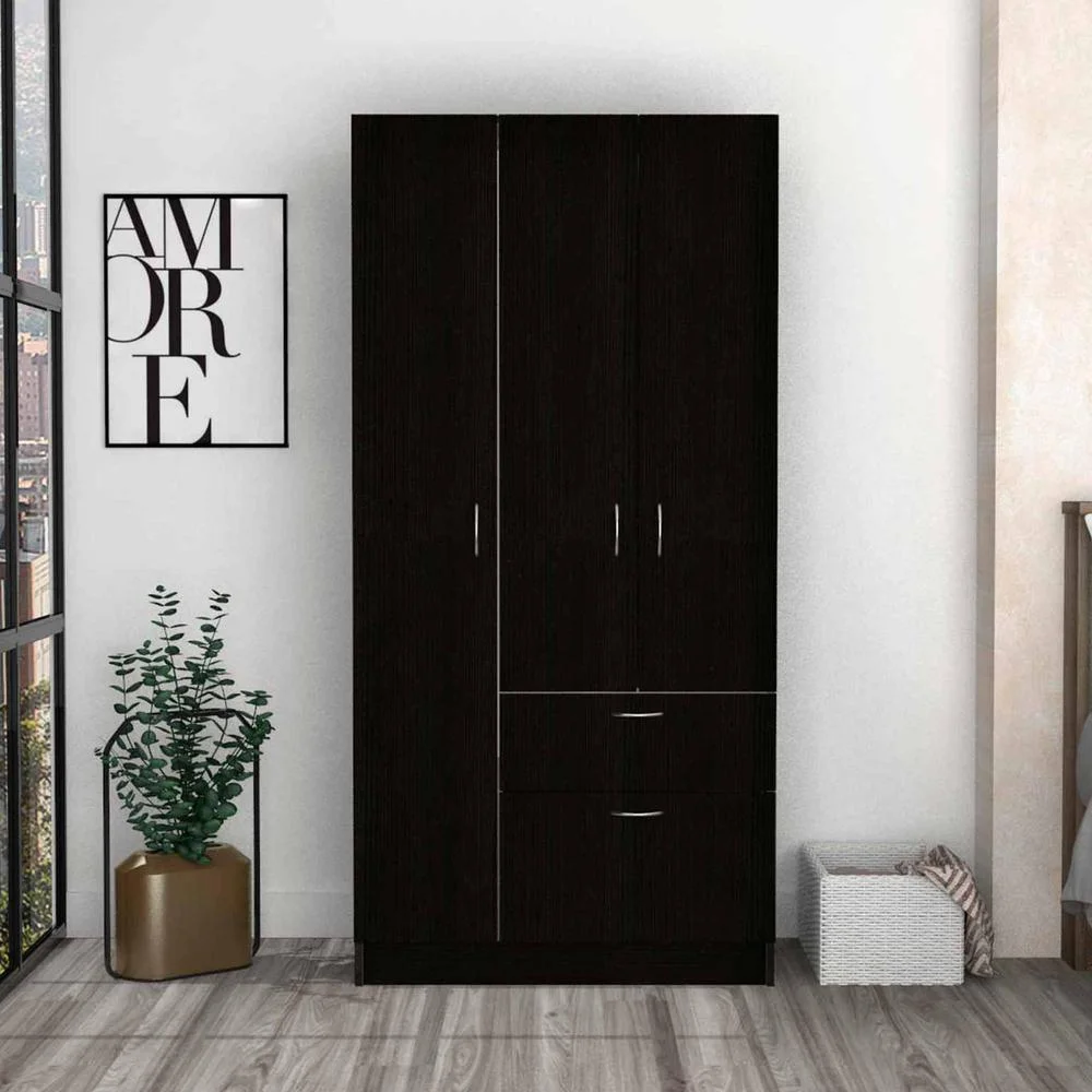 FM Furniture Ramblas Modern Wood Armoire with Two Cabinets in Black/White
