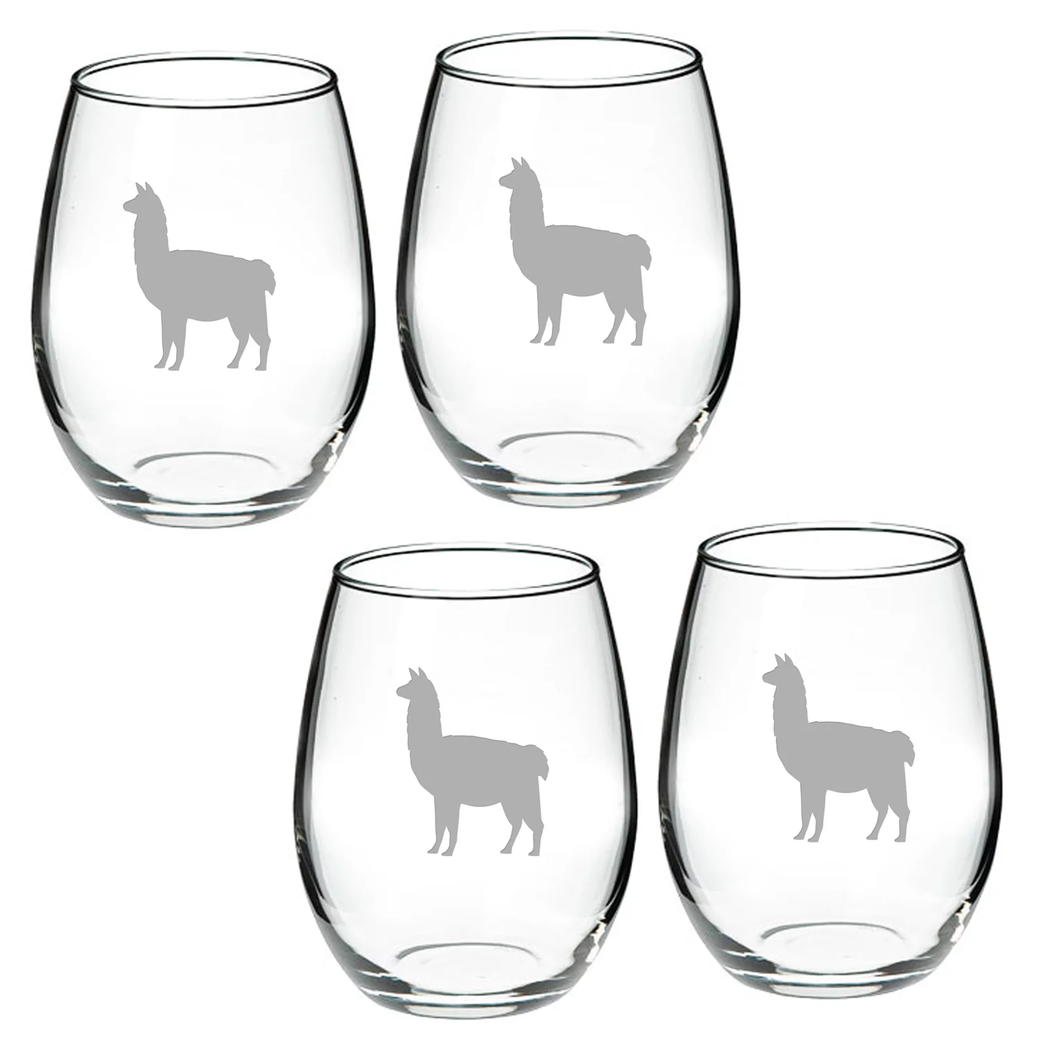 Llama Deep Etched Stemless Red Wine Glass Set of 2