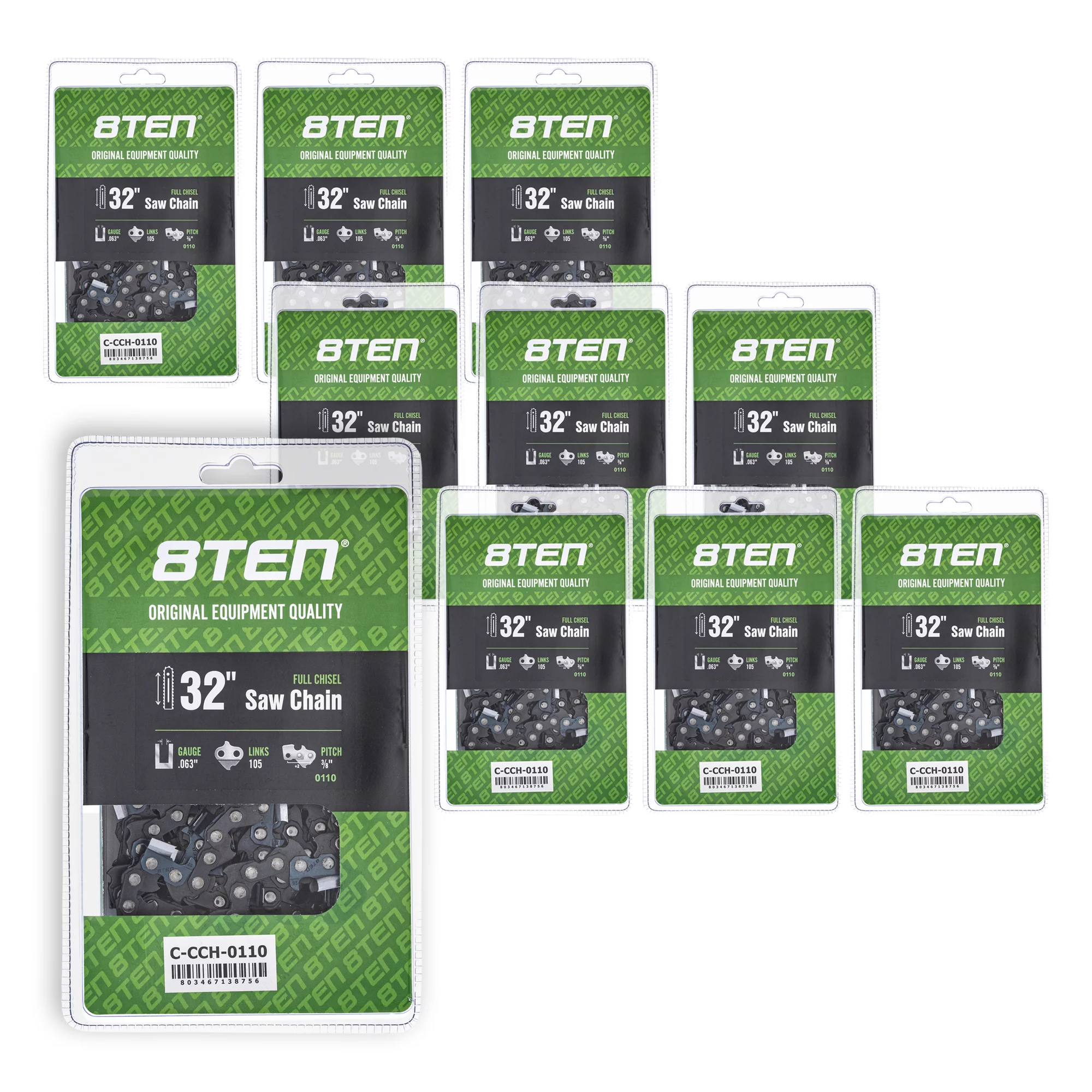 Full Chisel Chainsaw Chain 32 inch .063 3/8 105DL for Husqvarna Poulan 10 Pack 810-CCC2332H