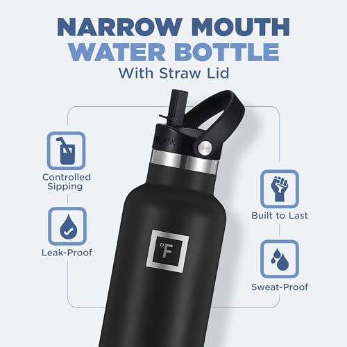 IRON °FLASK Camping & Hiking Hydration Canteens - 3 Lids (Narrow Straw Lid) Leak Proof Vacuum Insulated Stainless Steel - Hot & Cold Double Walled Sports Water Bottle - Twilight Blue, 24 Oz