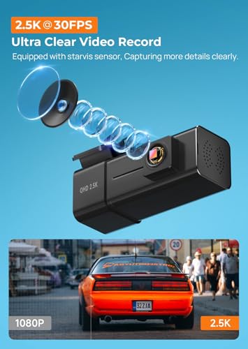 Dash Cam, 2.5K WiFi Dash Camera for Cars, E-YEEGER Mini Dashcam with App, Front Car Camera, G-Sensor, Loop Recording, Night Vision, 24H Parking Mode, 32G SD Card Included, Support 256GB Max