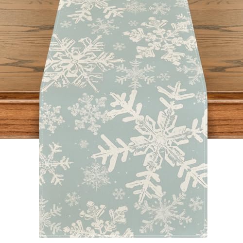 Artoid Mode Navy Blue Snowflakes Christmas Table Runner, Seasonal Winter Holiday Kitchen Dining Table Decoration for Home Party Decor 13x72 Inch