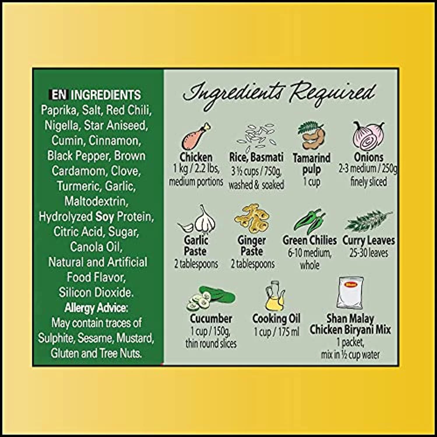 Shan Malay Chicken Biryani Recipe And Seasoning Mix 2.11 Oz (60G) - Spice Powder For Chicken Layered Pilaf - Suitable For Vegetarians - Airtight Bag In A Box (Pack Of 6)