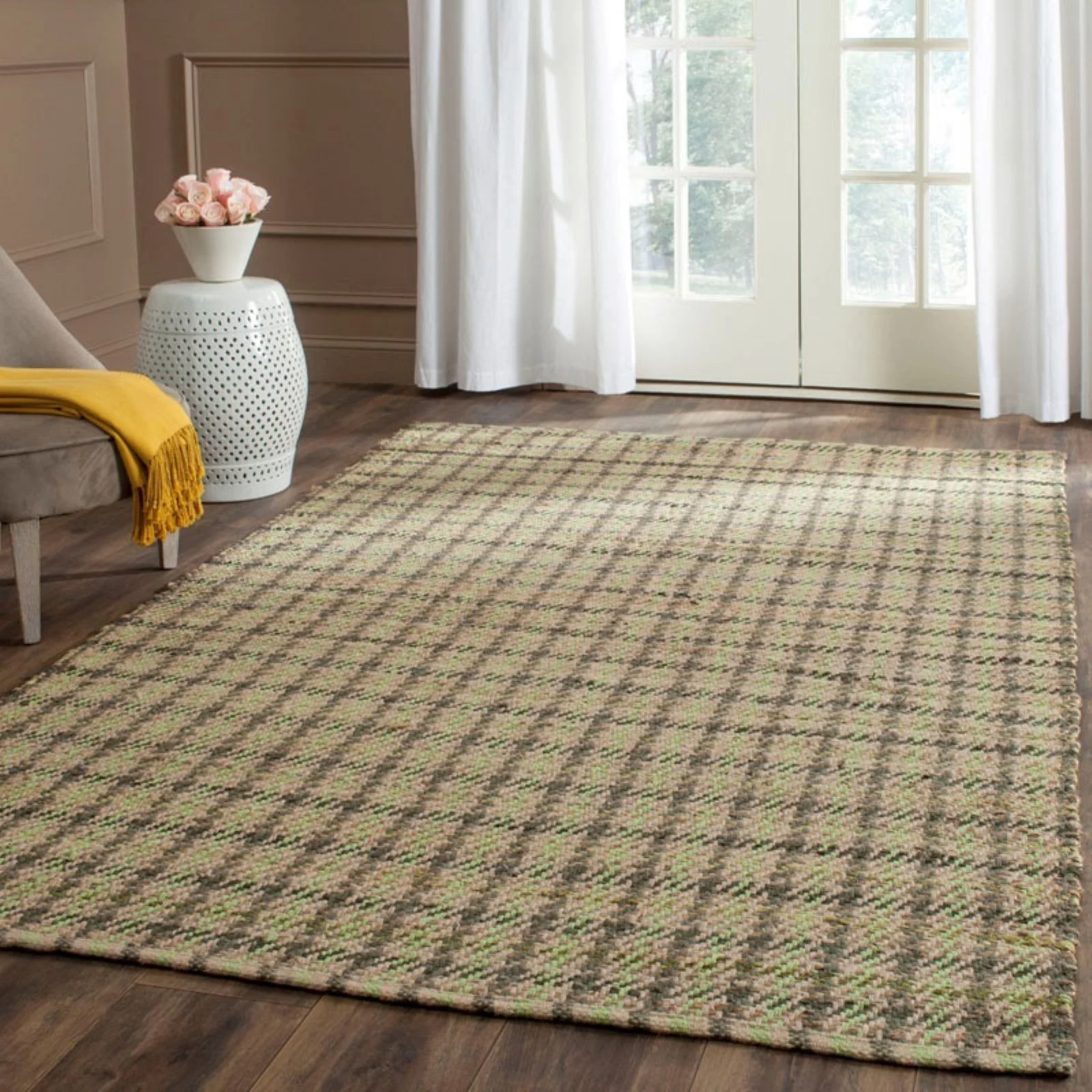 SAFAVIEH Cape Cod Josephina Checkered Geometric Area Rug, 5' x 8', Green/Natural