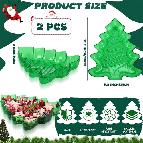 2 Pcs Christmas Tree Shaped Serving Tray Plastic Green Christmas Serving Platter Reusable Xmas Snack Tray Food Holder Appetizer Platter for Winter Xmas Themed Party Supplies Home Decoration
