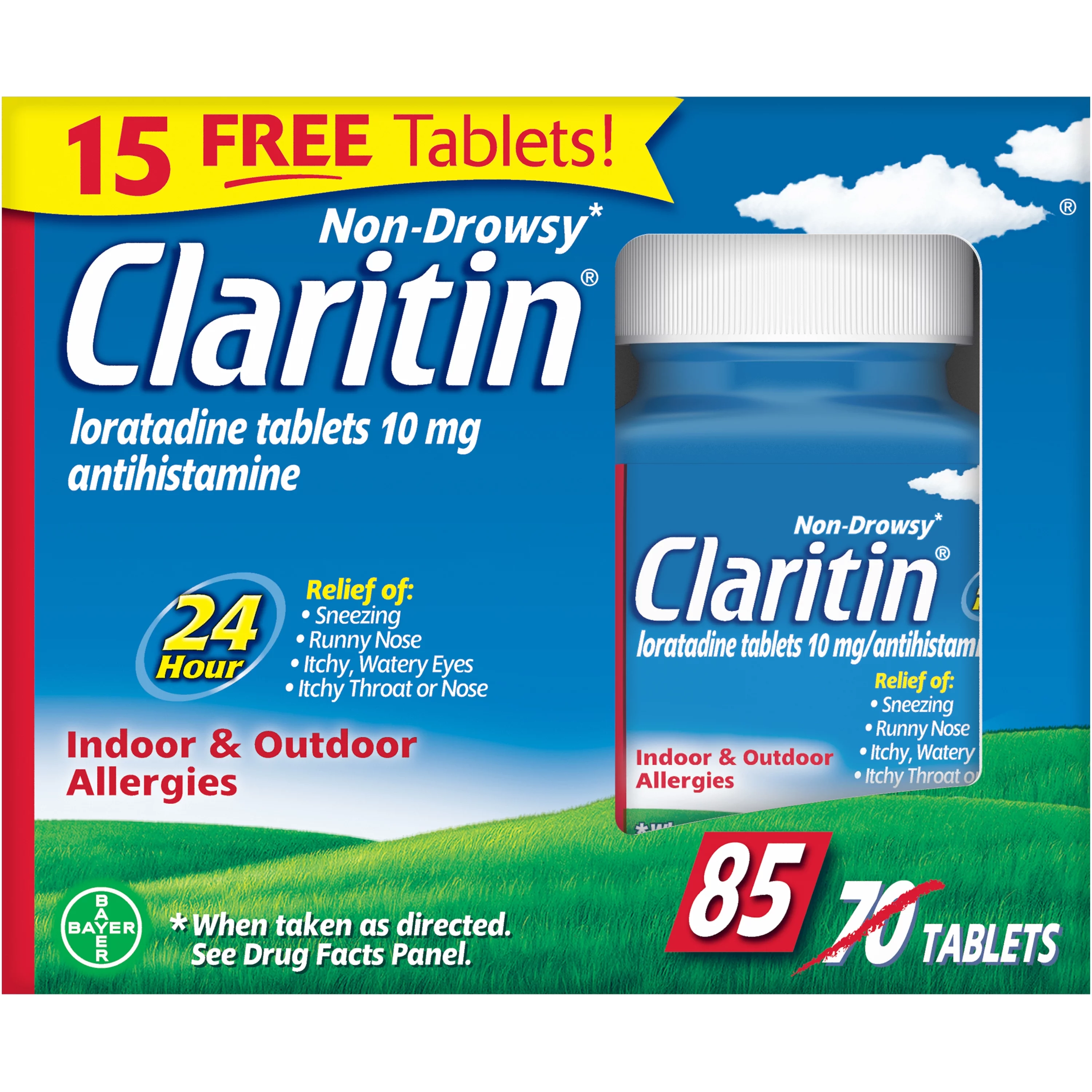 Claritin 24 Hour Non-Drowsy Allergy Relief Tablets,10 mg, 85 Ct (70+15 Bonus Pack)