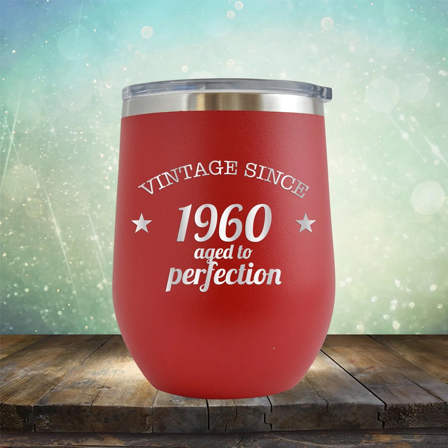 Vintage Since 1960 Aged to Perfection - Engraved 12 oz Red Wine Cup Unique Funny Birthday Gift Graduation Gifts for Men or Women 60th Birthday Sixty Over the Hill Hilarious 1960