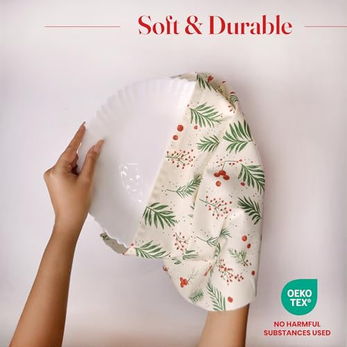 The Fine Living Co. 100% Cotton Merry Christmas Kitchen Towels, 18'x28' Set of 2 (Cherry Red & Green)