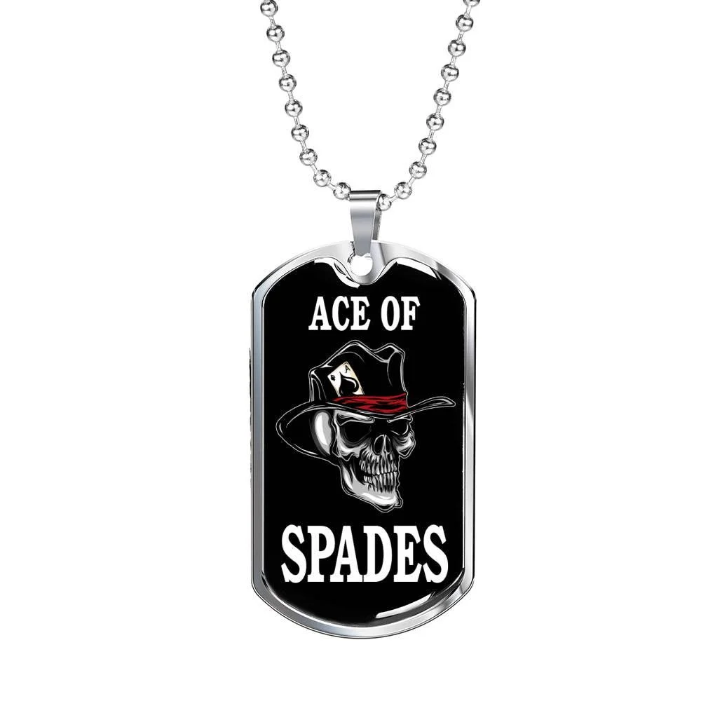 Ace Of Spades Skull Dog Tag Stainless Steel or 18k Gold 24