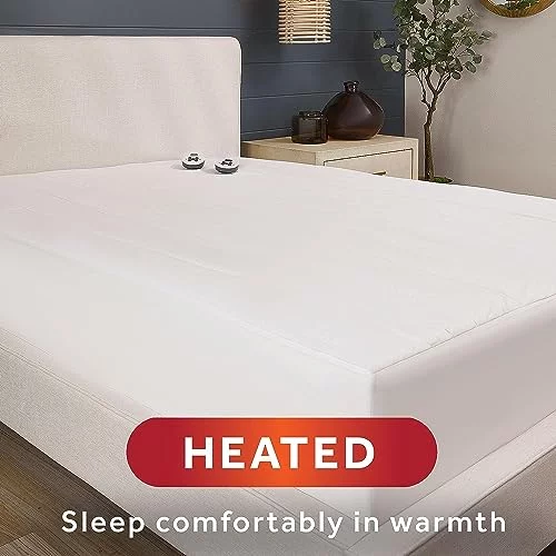 Sunbeam Restful Quilted Heated Mattress Pad 12-Heat Settings,  Queen White