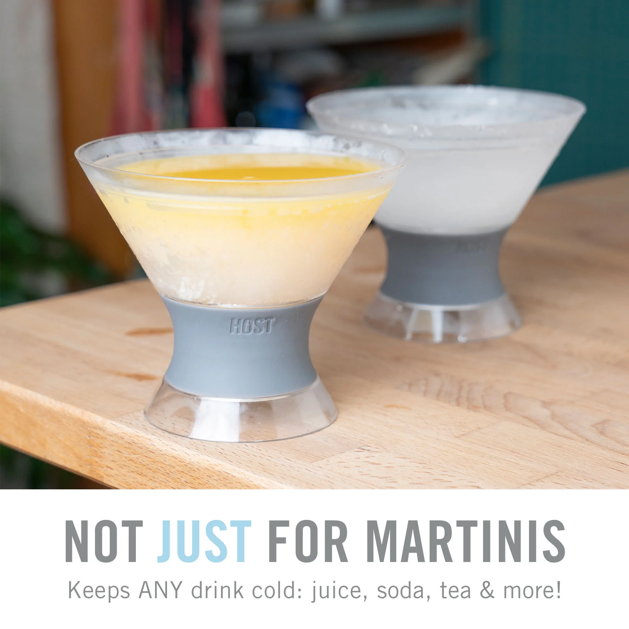 Host Freeze Double Wall Insulated Martini Plastic Cooling Cups, Set of 2, Grey
