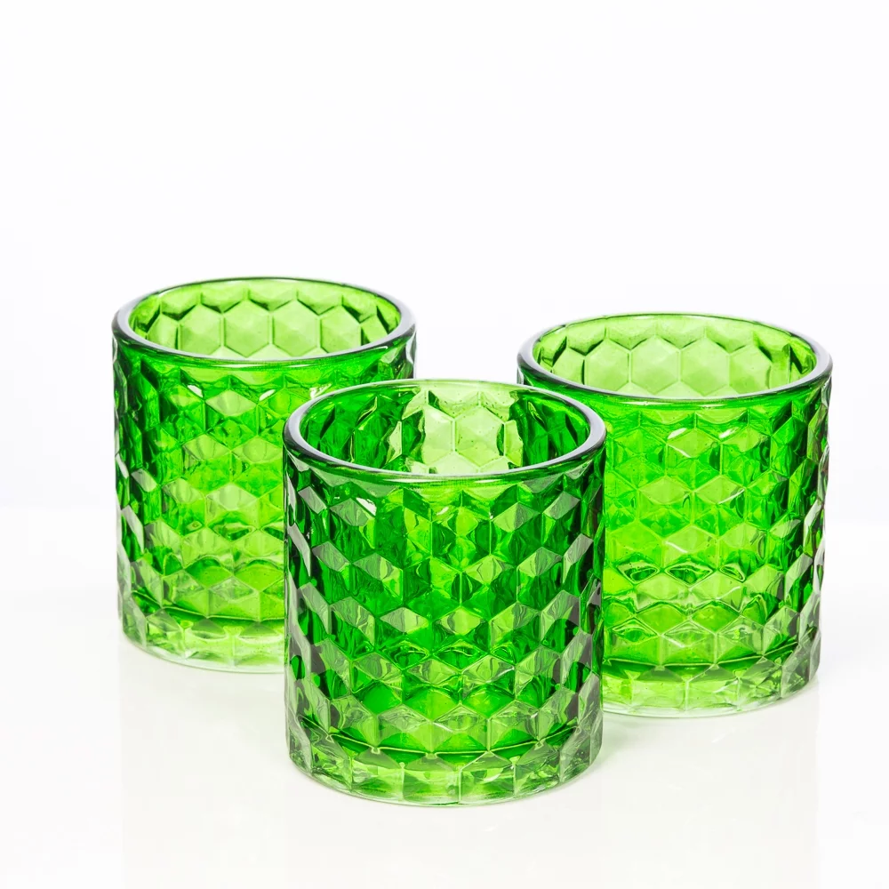Richland Glass Votive and Tealight Holder Chunky Honeycomb Green Set of 12