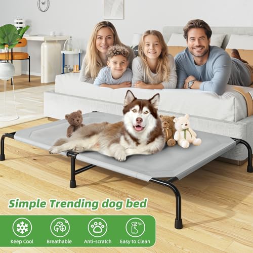 Simple Trending Raised Bed for Large Dog, Waterproof L Pet Cot, Breathable Big Bed Load 300lb, Grey