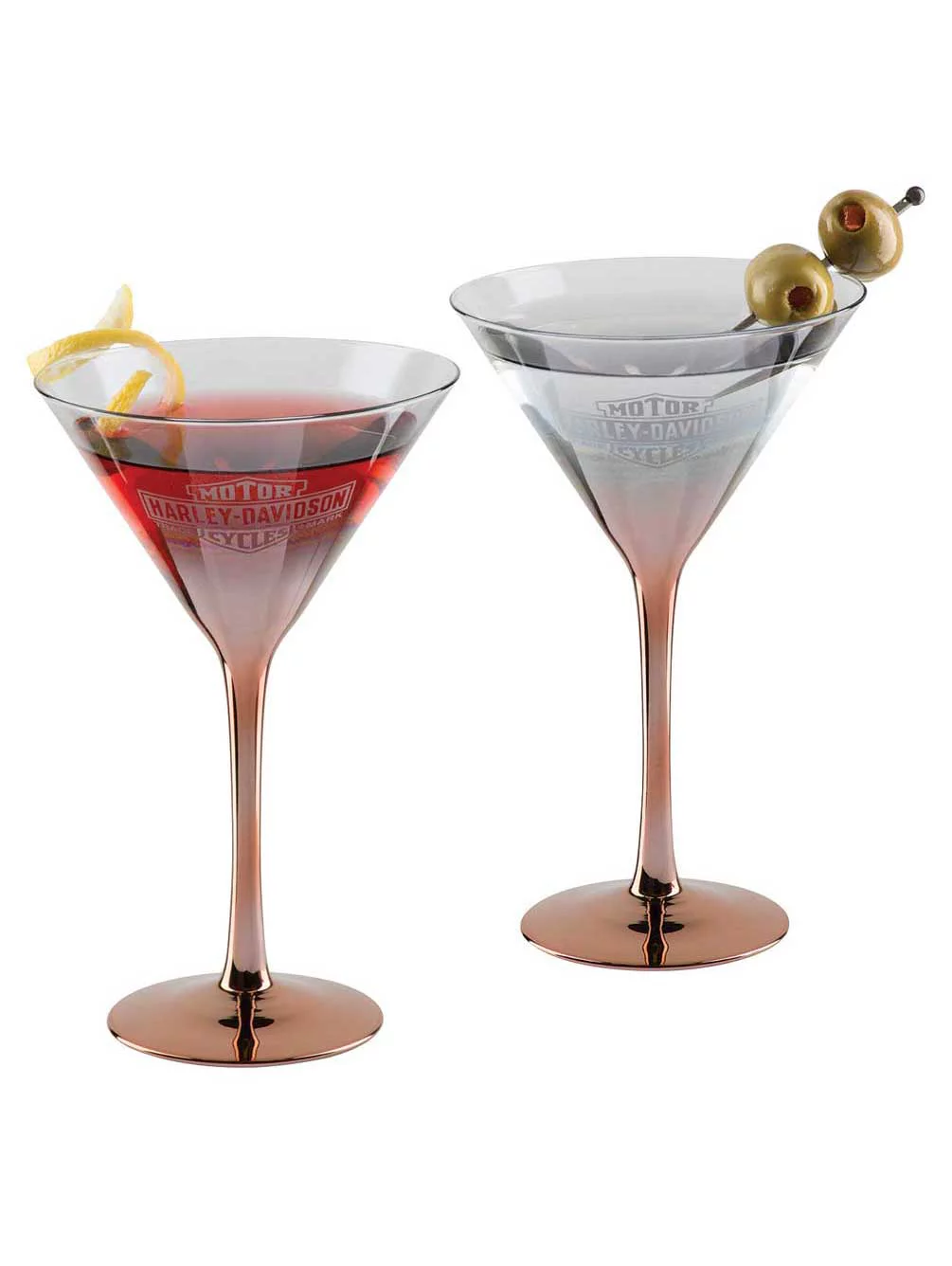 Harley-Davidson Copper Ombre Bar & Shield Martini Glass Set - 6 oz. HDX-98716, Harley Davidson