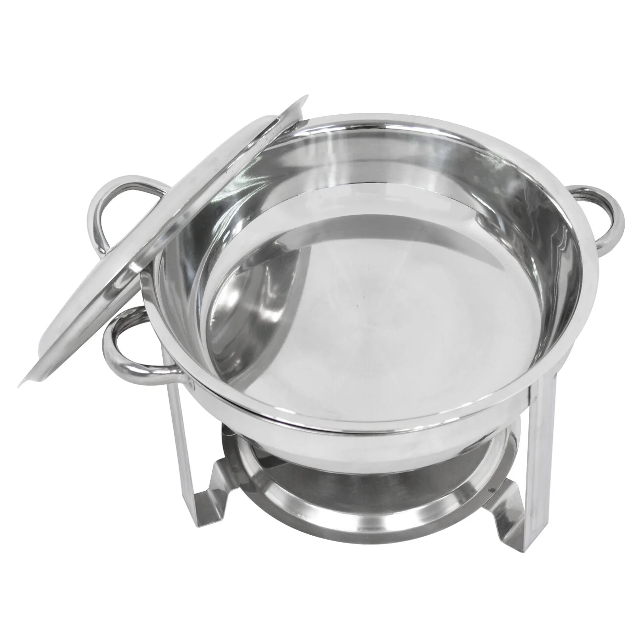 SuperDeal Glossy Round Chafing Dish 5Qt. Buffet Stove Hotel Catering Alcohol Furnace, 4 Pack