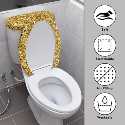 Christmas Bow Bell Toilet Tank Lid Cover and Toilet Seat Lid Cover 2 Pcs Set Toilets Covers with Elastic Cloth Fits Most Toilets Tanks & Lids