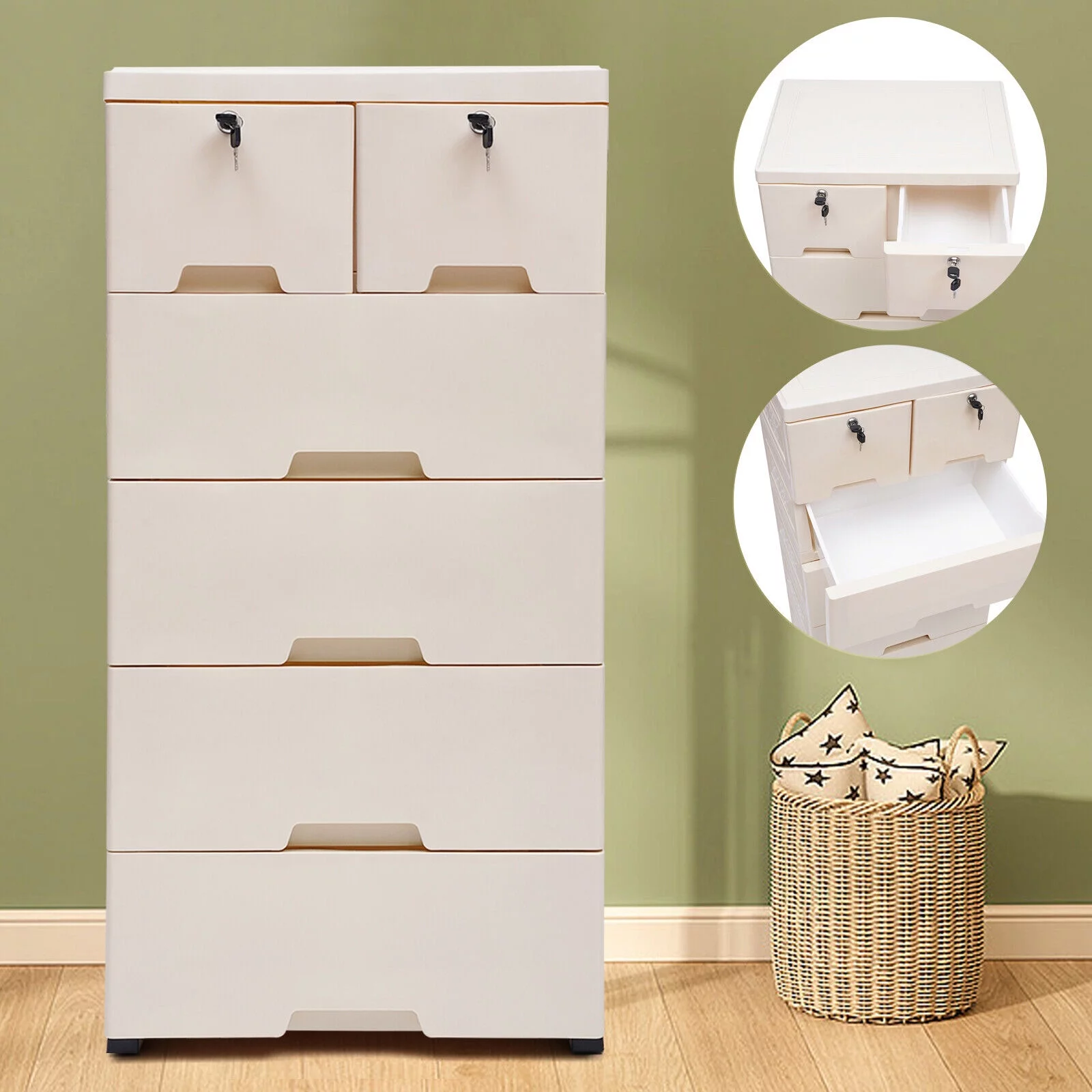 Movable Storage Cabinet PP Cabinet Garage Tool with 6 Drawers Lockable Cupboard