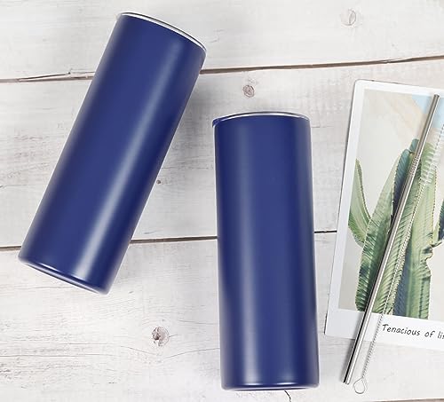 20 Oz Stainless Steel Straight Skinny Tumbler Set (8 Pack), Insulated Slim Thin Travel Cup with Lid, Black