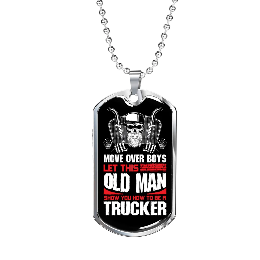 Old Man Trucker Dog Tag Stainless Steel or 18k Gold 24